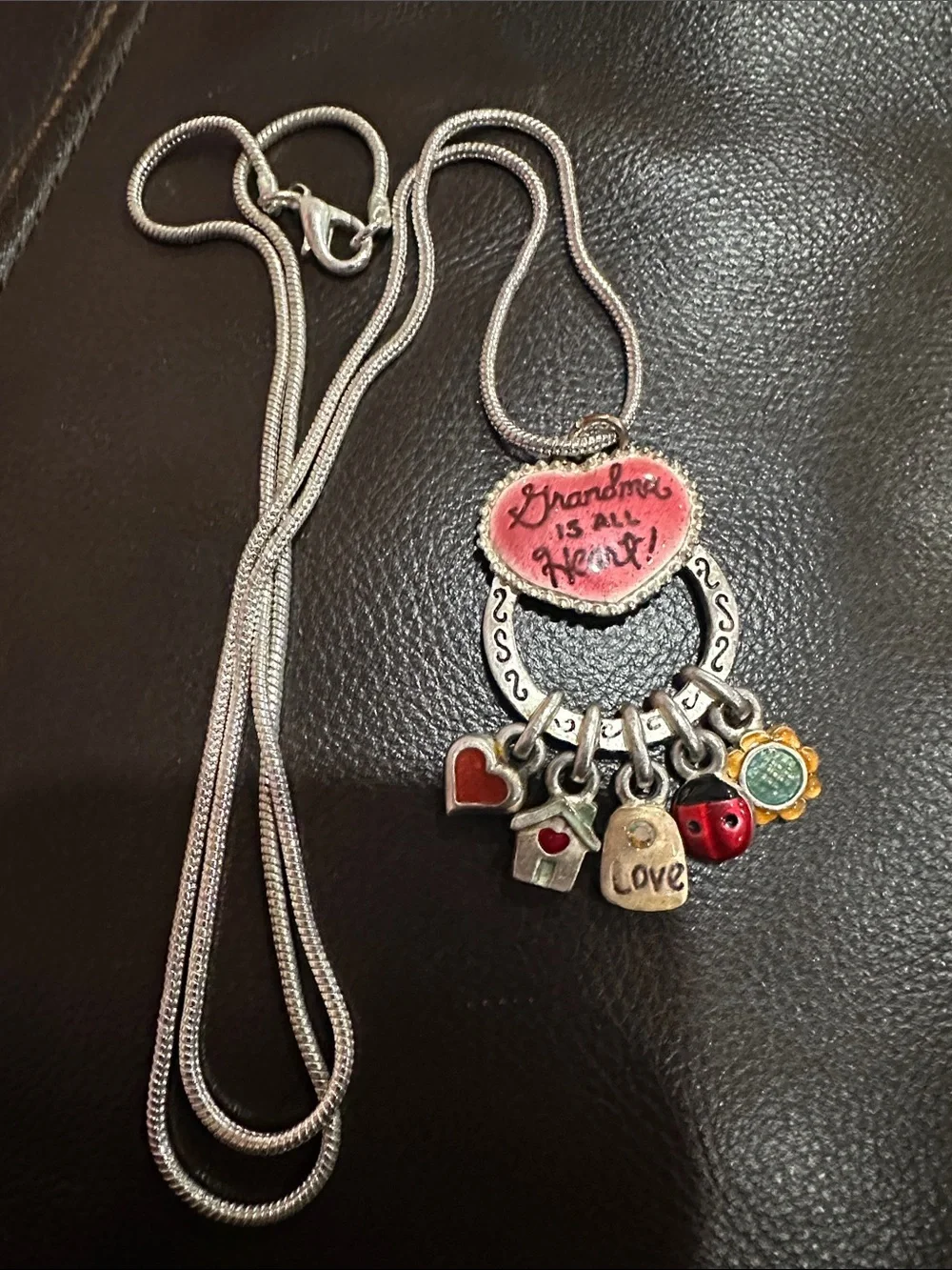 Silver Charm Necklace with Pink Heart 'Grandma is All Heart' Pendant - Picture 4 of 4